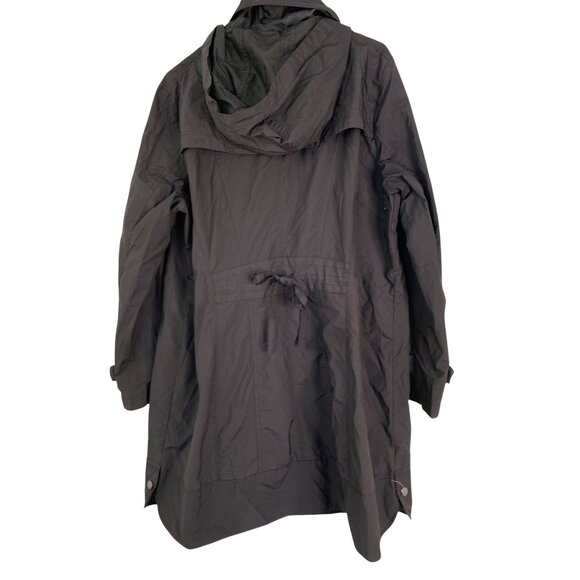 Cole Haan Womens XL Black Trench Rain Wind Coat Tuck Away Hood RJ10620 - Picture 3 of 12